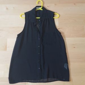 Garage Black Sheer Sleeveless Button Down Top